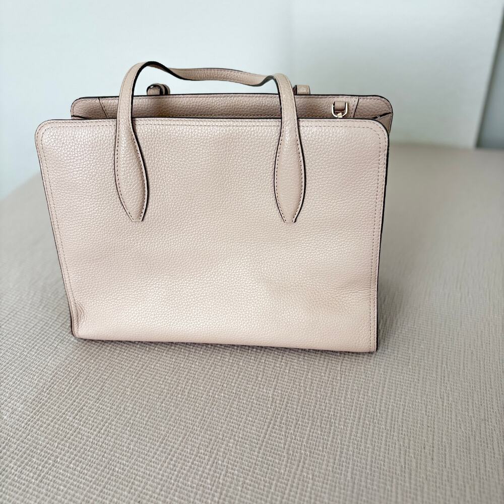 Kate Spade New York Pebbled Leather Tassel Tote Bag Beige Neutral Work Satchel - Picture 9 of 10